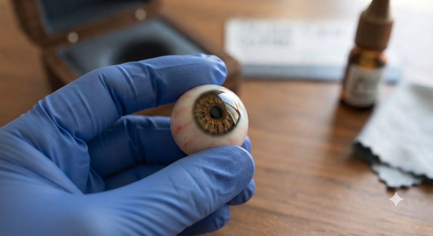 Prótese ocular sob medida — detalhe do olho artificial